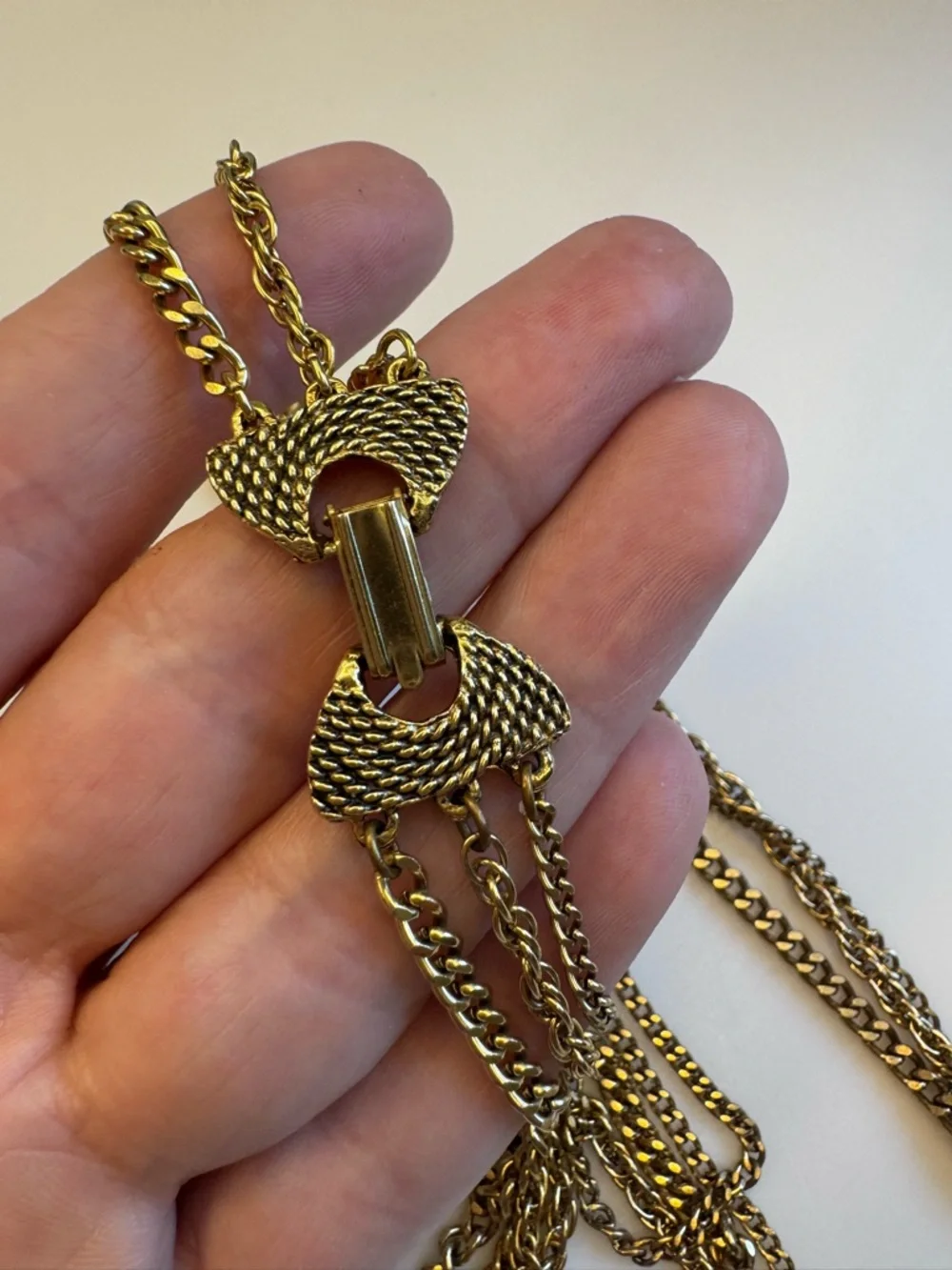 Goldette vintage Layered Gold-Tone Necklace with amber color Pendant